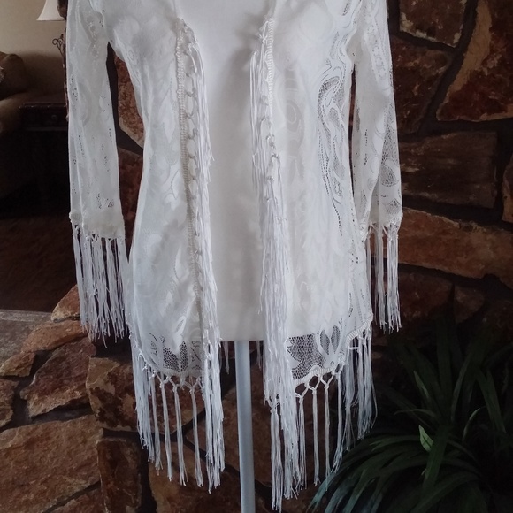 White lace fringe beach cover up - small - Picture 2 of 8